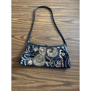 Black sequined short handle shoulder bag